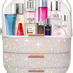 Teen Girls Gift Makeup Organizer,Skincare Organizer Jewelry Storage,Cosmetics Storage and Display Case,Make Up Holders and Organizers for Countertop,Bathroom Organizer (Pearl White)
