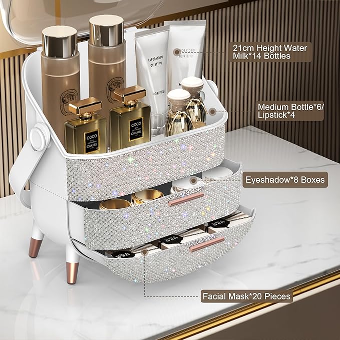 Teen Girls Gift Makeup Organizer,Skincare Organizer Jewelry Storage,Cosmetics Storage and Display Case,Make Up Holders and Organizers for Countertop,Bathroom Organizer (Pearl White) - Image 2