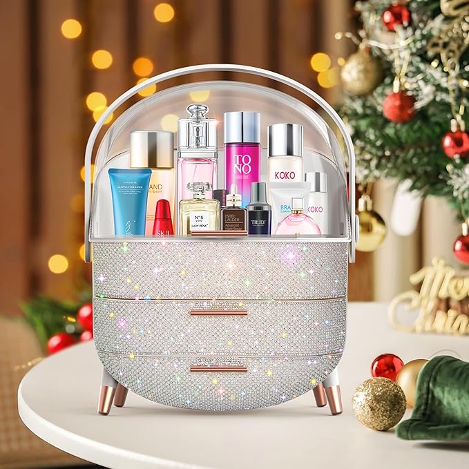 Teen Girls Gift Makeup Organizer,Skincare Organizer Jewelry Storage,Cosmetics Storage and Display Case,Make Up Holders and Organizers for Countertop,Bathroom Organizer (Pearl White) - Image 3